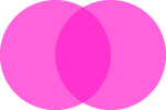 Two overlapping pink circles like a Venn Diagram. The overlapping part is a darker shade of pink.