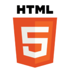 HTML 5 logo. HTML is in black text, below it is an orange pentagon with a 5 in the center.