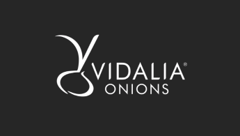 Grey logo with white text: Vidalia Onions. To the left of the text is an abstract image of an onion.