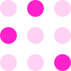 A light grey square with 9 pink dots. 3 of the dots are a darker shade of pink.