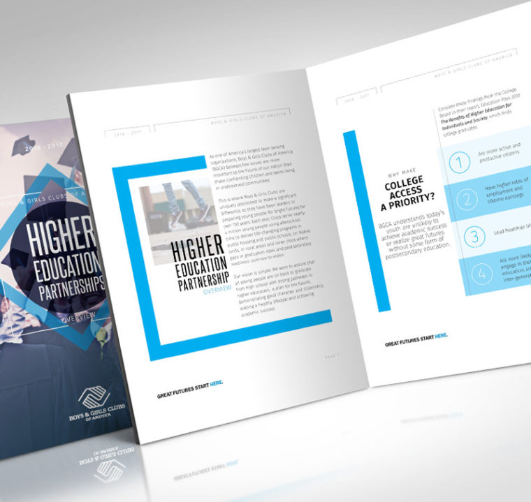 A brochure for the Boys & Girls Club's Higher Education Partnership program.