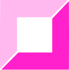 A square made of two pink triangles with a white square in the center.