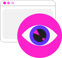 An image of an eye in a pink circle, overlapping a blank webpage.
