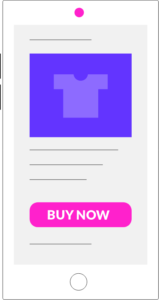 An image of a mobile webpage with a t-shirt and a "Buy Now" button.