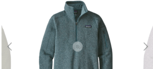 Screenshot of a dark teal Patagonia fleece on an ecommerce site.