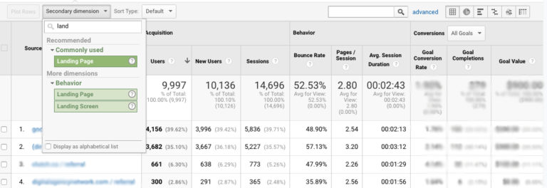 A screenshot of the Google Analytics interface.