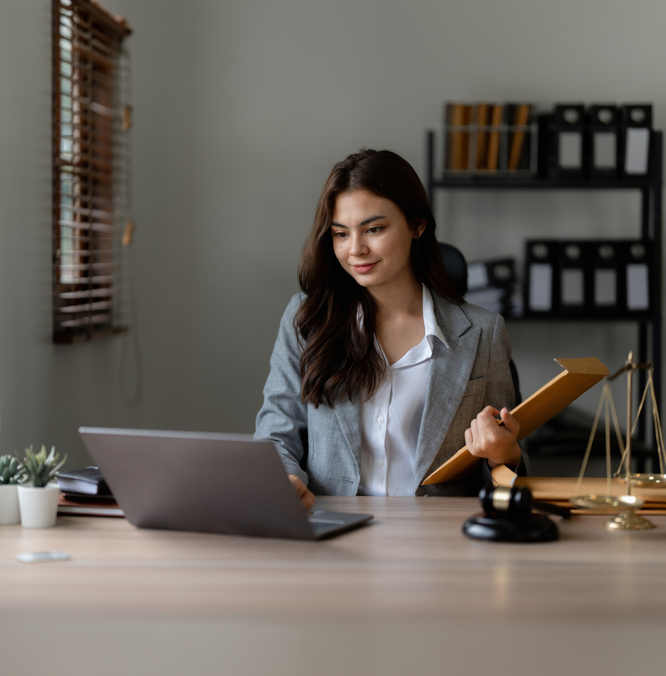 Lawyer Business Woman Working Or Reading Agreement Contract In Office Workplace For Consultant Lawyer
